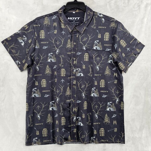 HOYT Archery Mens Medium‎ Herd Bull Performance Button Up Short Sleeve Black New - Picture 1 of 6